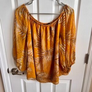 White House Black Market Blouse Off Shoulder Palm‎ Print Flowy Top XL
